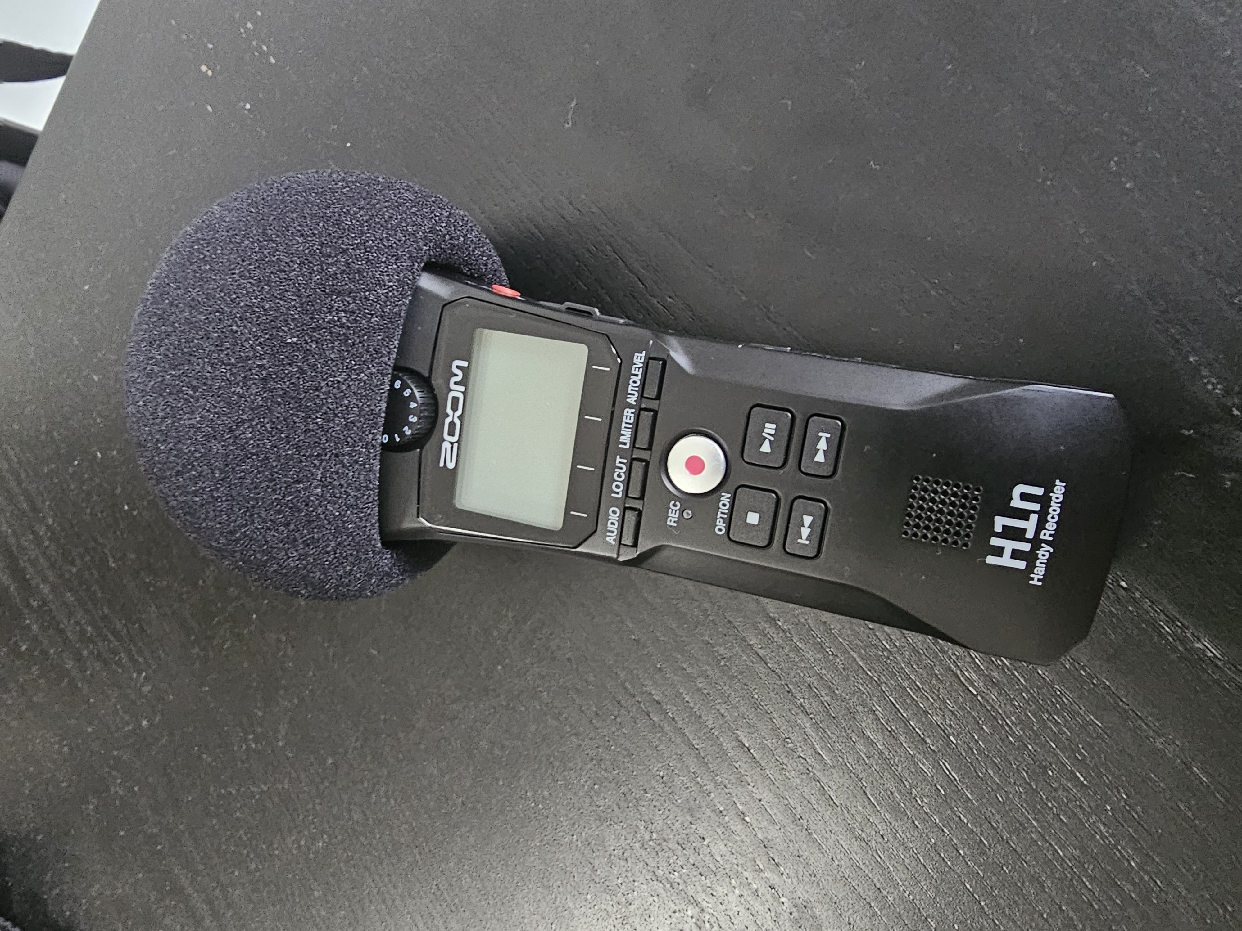 Zoom H1n with wind shield ready for outdoor recording
